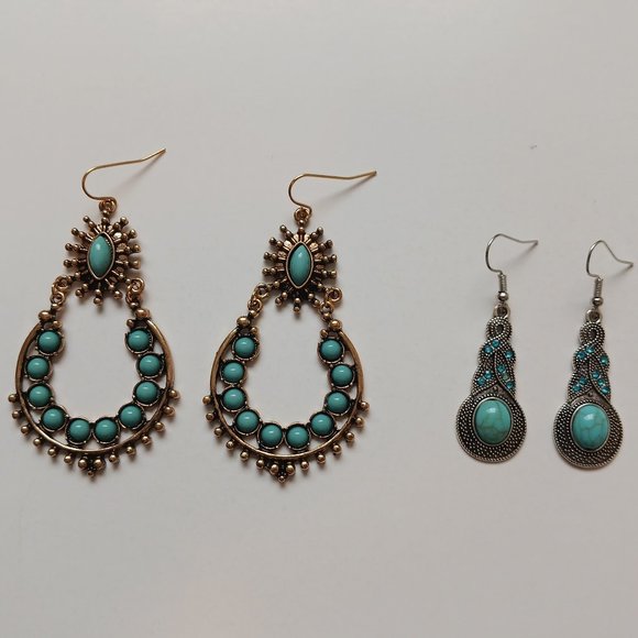 Two pairs of handmade earrings, tribal earrings and rhinestone drop earrings - Picture 1 of 10